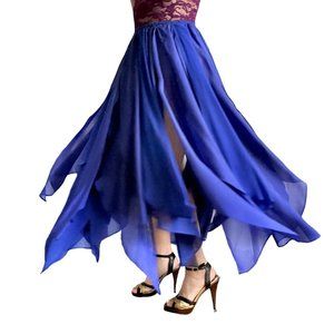 Ameynra design blue chiffon petal skirt for belly dance or gypsy costume. Size S